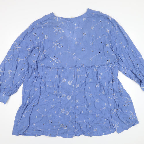 Zara Womens Blue Cotton A-Line Size XL V-Neck Pullover