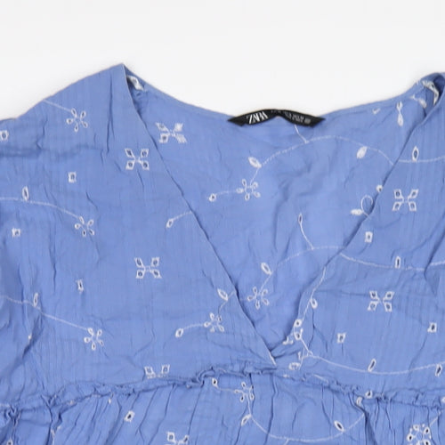 Zara Womens Blue Cotton A-Line Size XL V-Neck Pullover