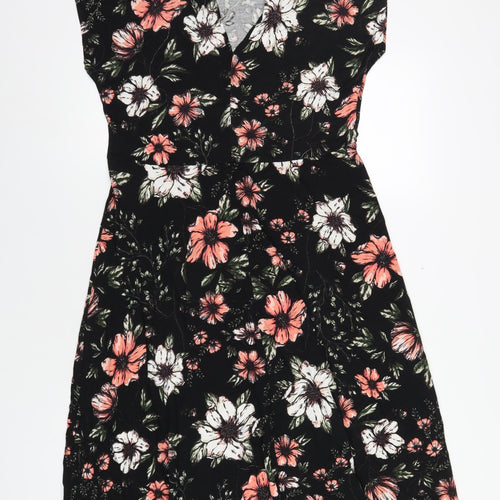 b.young Womens Black Floral Viscose A-Line Size XL V-Neck Pullover