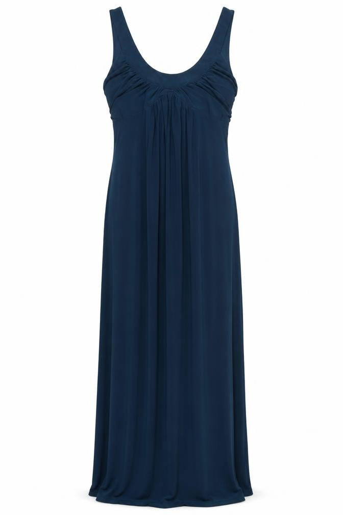 Front view of Oasis women’s blue polyester maxi, size M, scoop neck pullover