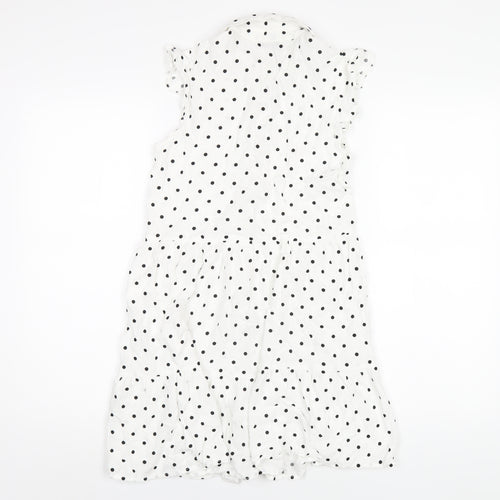 Stradivarius Womens White Polka Dot Viscose Shirt Dress Size M Collared Button