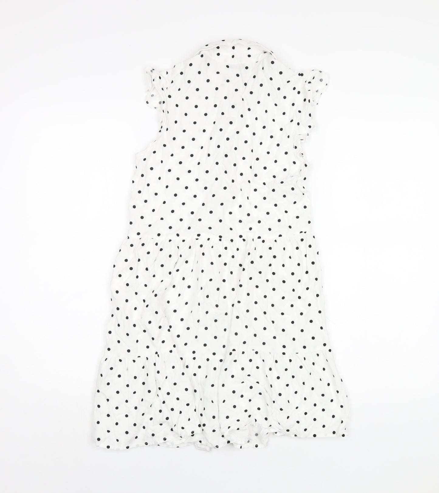Stradivarius Womens White Polka Dot Viscose Shirt Dress Size M Collared Button