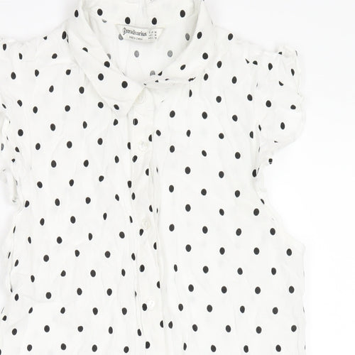 Stradivarius Womens White Polka Dot Viscose Shirt Dress Size M Collared Button
