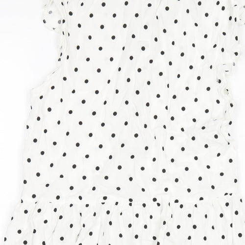 Stradivarius Womens White Polka Dot Viscose Shirt Dress Size M Collared Button