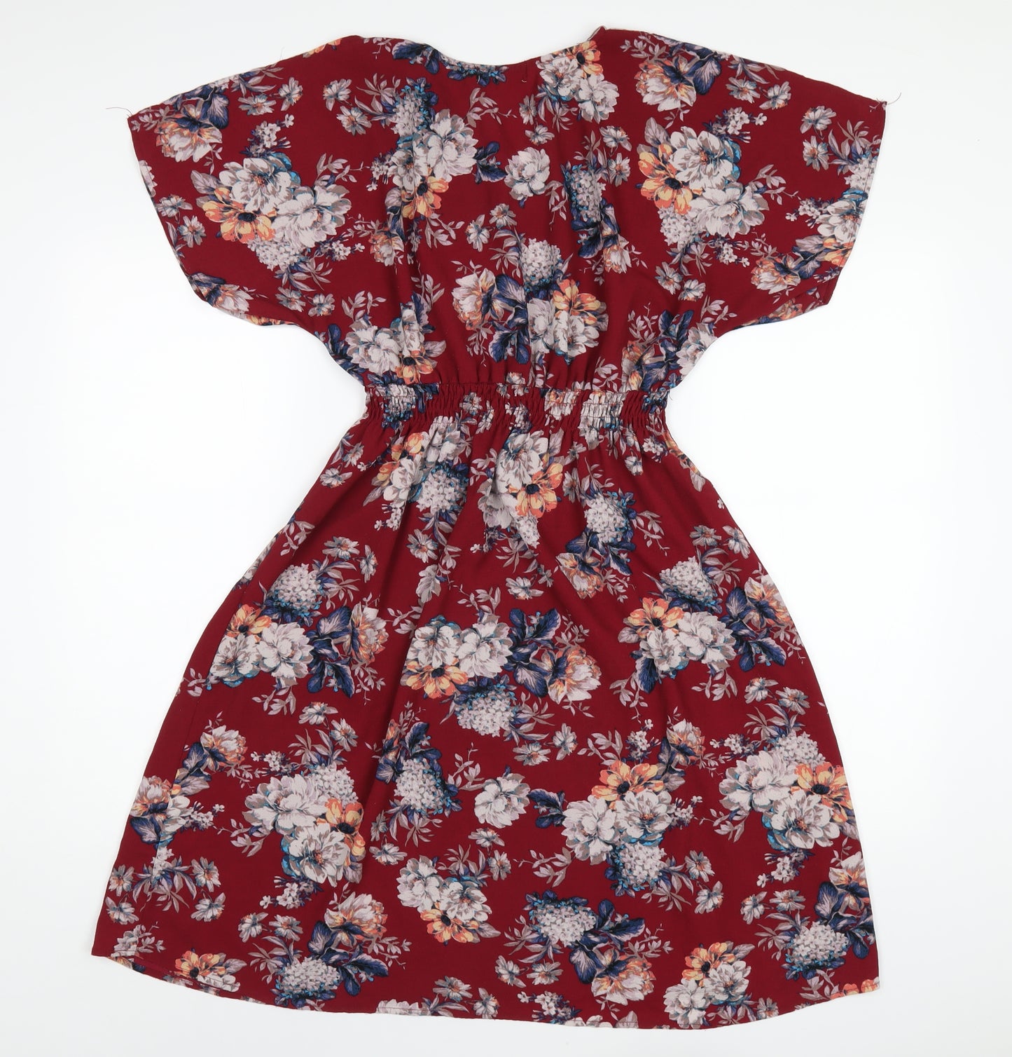 Monteau Womens Red Floral Polyester A-Line Size L Round Neck Pullover