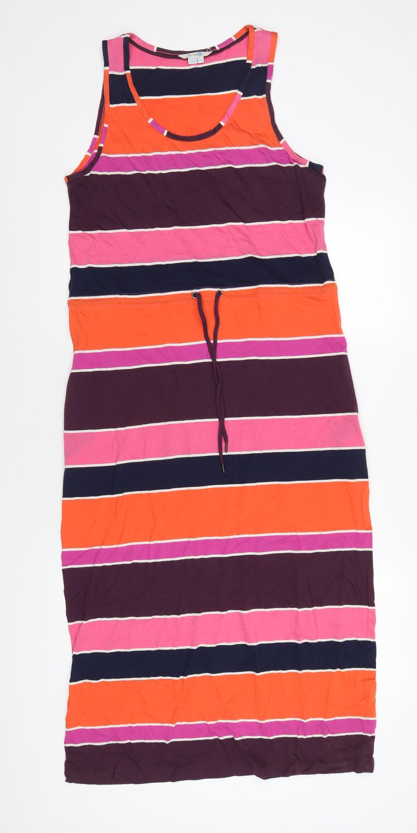 Boden Womens Multicoloured Striped Cotton Tank Dress Size 12 Scoop Neck Pullover