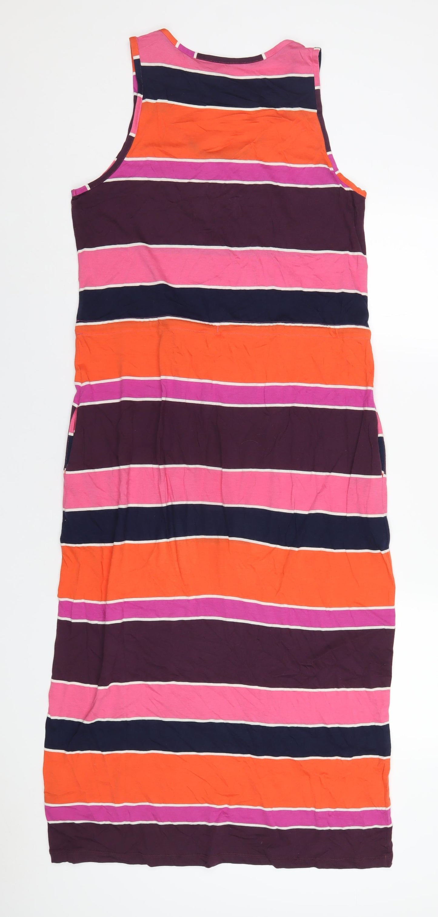 Boden Womens Multicoloured Striped Cotton Tank Dress Size 12 Scoop Neck Pullover