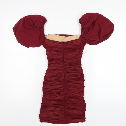 Oh Polly Womens Red Nylon Bodycon Size 8 Square Neck Zip