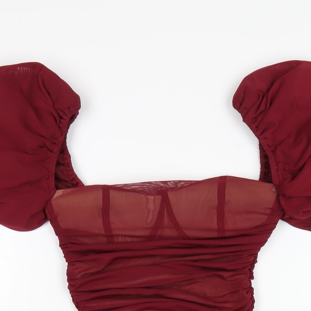 Oh Polly Womens Red Nylon Bodycon Size 8 Square Neck Zip