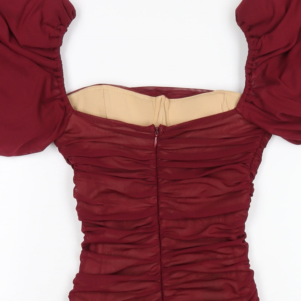 Oh Polly Womens Red Nylon Bodycon Size 8 Square Neck Zip