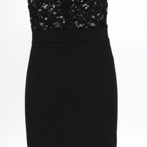 Quiz Womens Black Nylon Bodycon Size 8 Mock Neck Zip