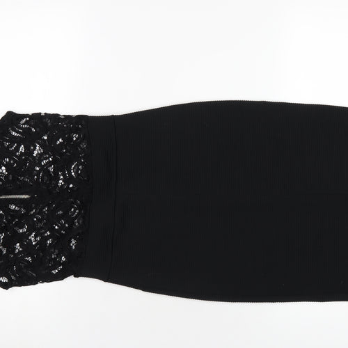 Quiz Womens Black Nylon Bodycon Size 8 Mock Neck Zip