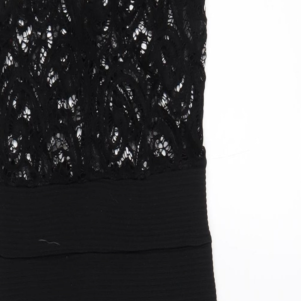 Quiz Womens Black Nylon Bodycon Size 8 Mock Neck Zip