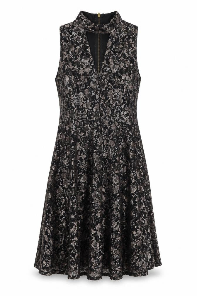 Front view of Sistaglam women’s black polyester a-line, size UK 16, round neck zip