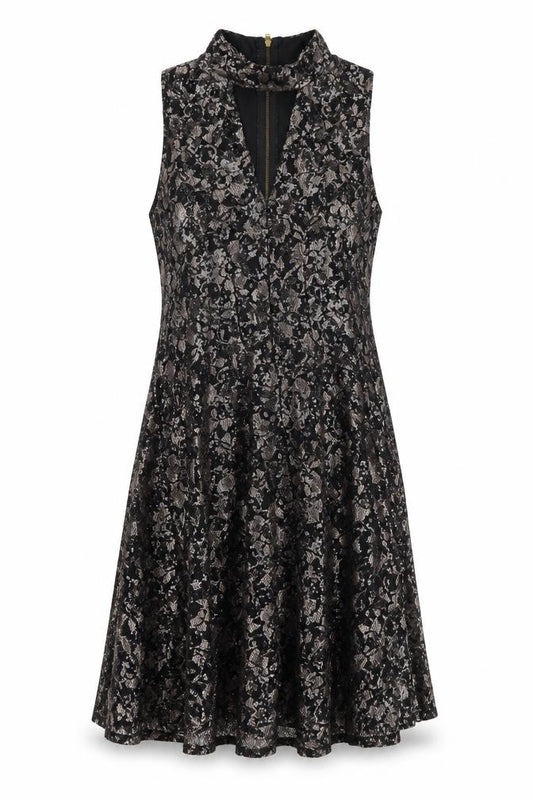 Front view of Sistaglam women’s black polyester a-line, size UK 16, round neck zip