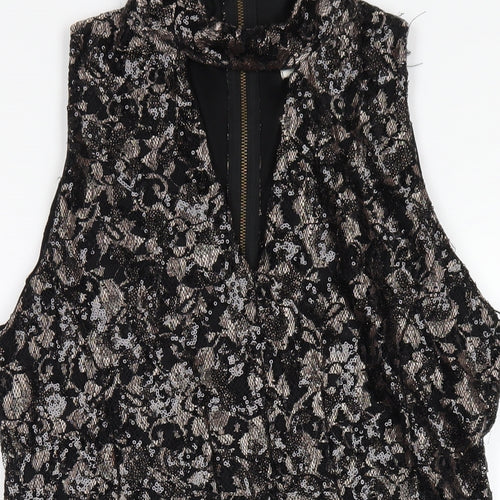 Sistaglam Womens Black Polyester A-Line Size 16 Round Neck Zip