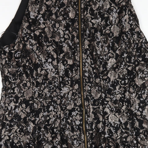 Sistaglam Womens Black Polyester A-Line Size 16 Round Neck Zip