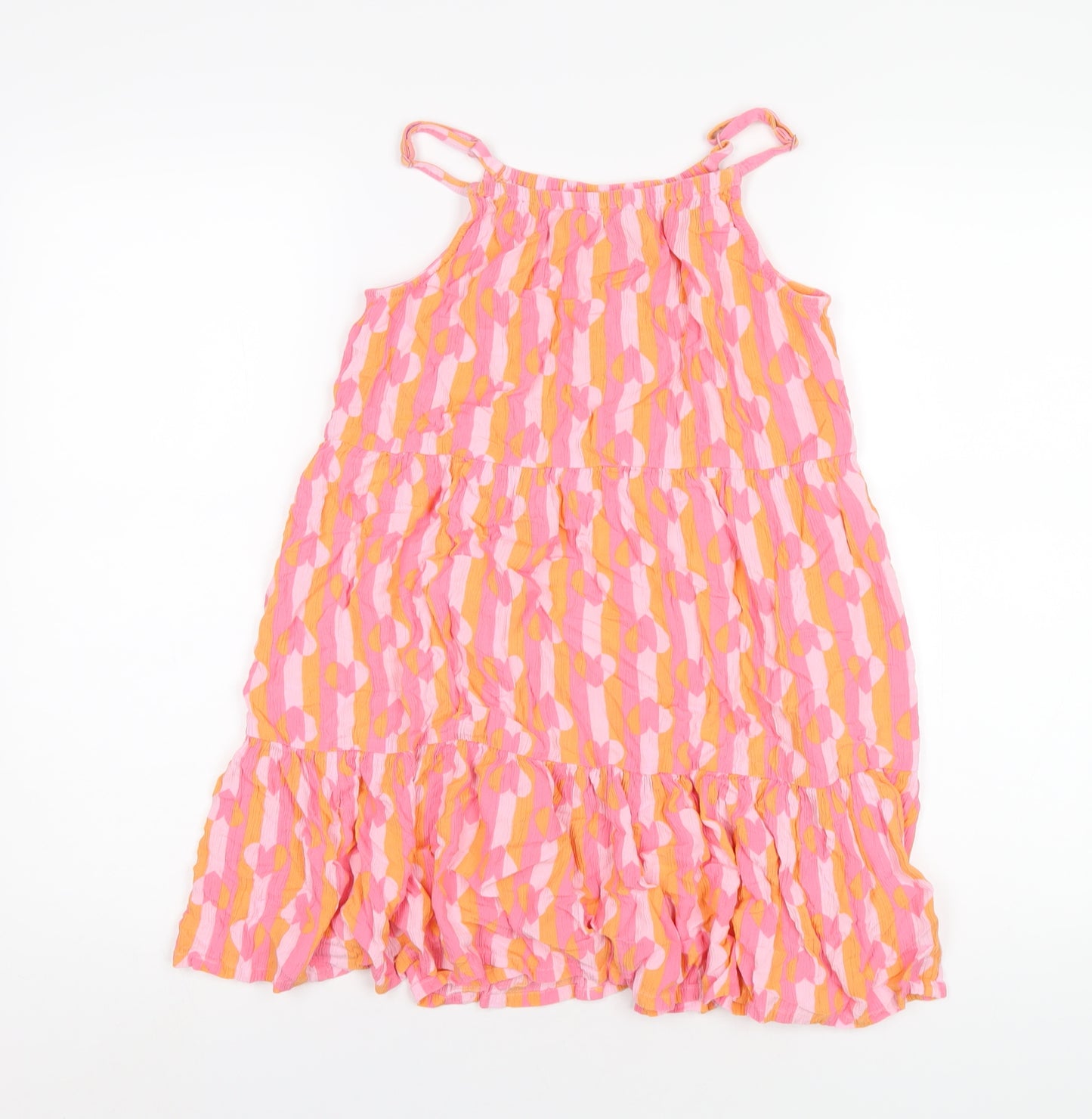 Marks and Spencer Girls Pink Geometric Viscose A-Line Size 12-13 Years Round Neck Pullover