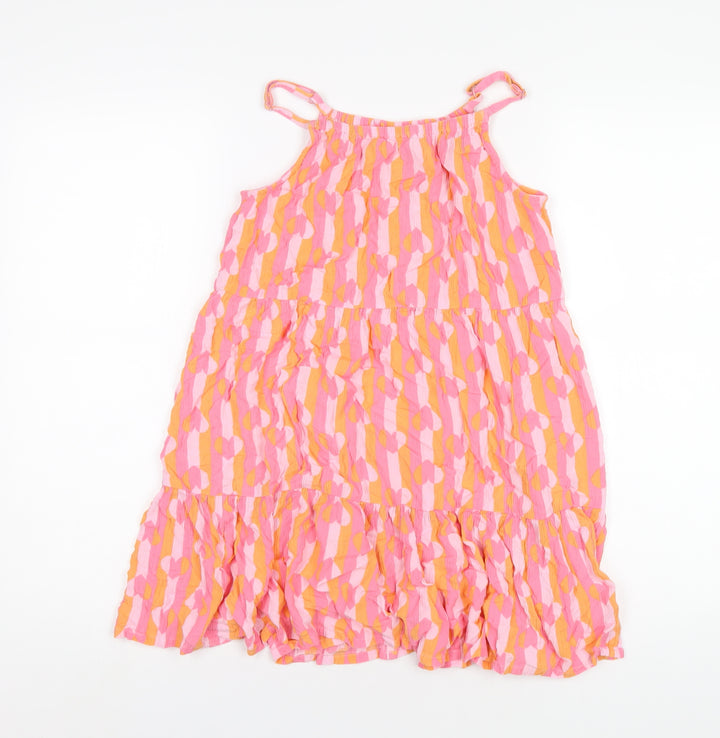 Marks and Spencer Girls Pink Geometric Viscose A-Line Size 12-13 Years Round Neck Pullover