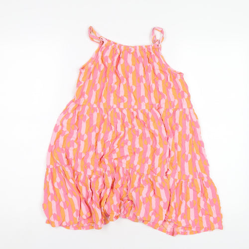 Marks and Spencer Girls Pink Geometric Viscose A-Line Size 12-13 Years Round Neck Pullover
