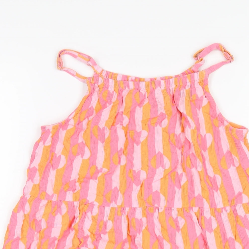 Marks and Spencer Girls Pink Geometric Viscose A-Line Size 12-13 Years Round Neck Pullover