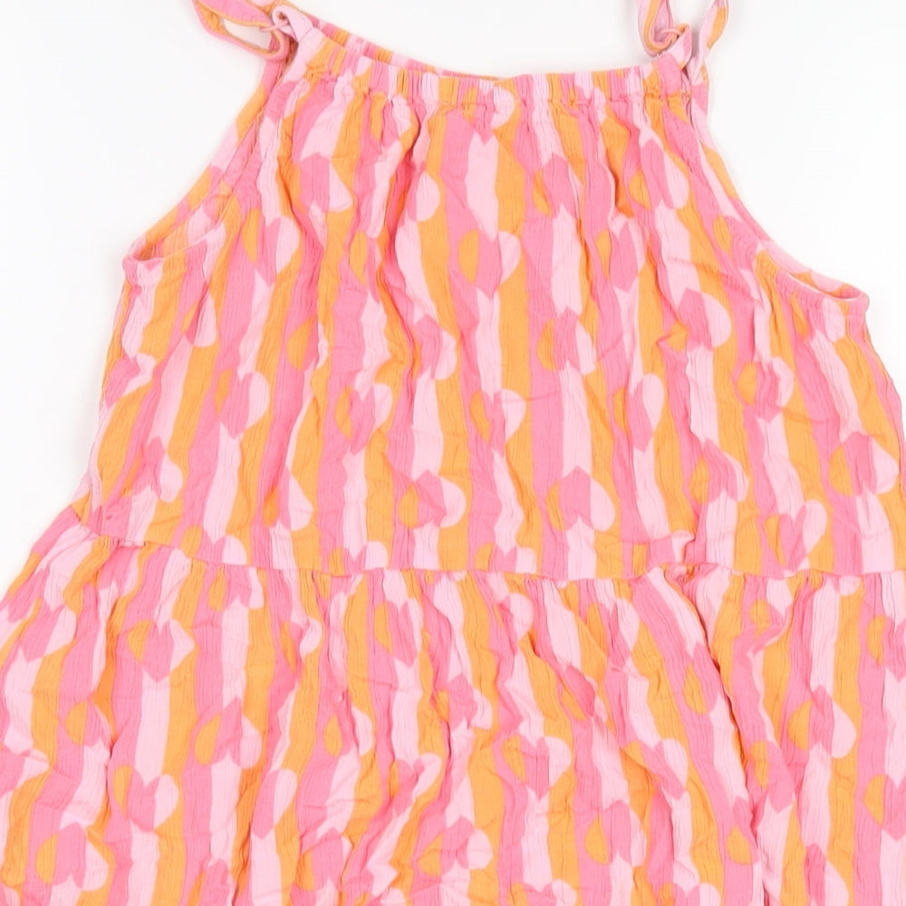 Marks and Spencer Girls Pink Geometric Viscose A-Line Size 12-13 Years Round Neck Pullover