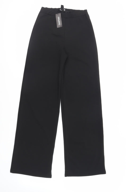 Boohoo Womens Black Polyester Trousers Size 6 L30 in Regular - Elasticated Waist