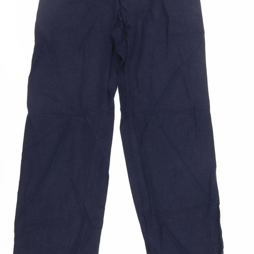 NEXT Womens Blue Linen Trousers Size 6 L28 in Regular Drawstring - Elasticated Waist