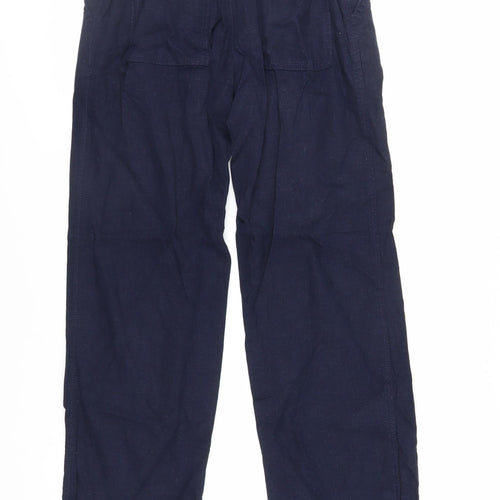 NEXT Womens Blue Linen Trousers Size 6 L28 in Regular Drawstring - Elasticated Waist