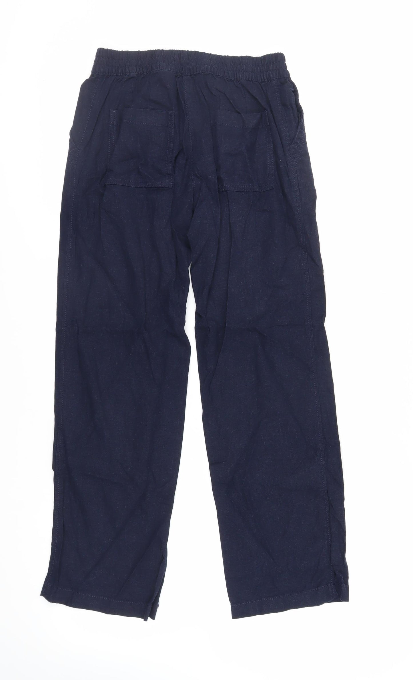 NEXT Womens Blue Linen Trousers Size 6 L28 in Regular Drawstring - Elasticated Waist