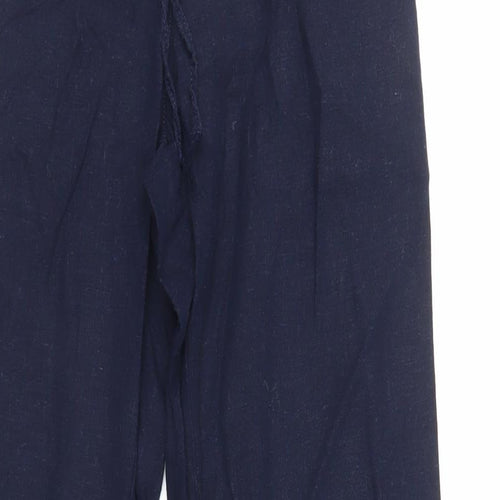 NEXT Womens Blue Linen Trousers Size 6 L28 in Regular Drawstring - Elasticated Waist