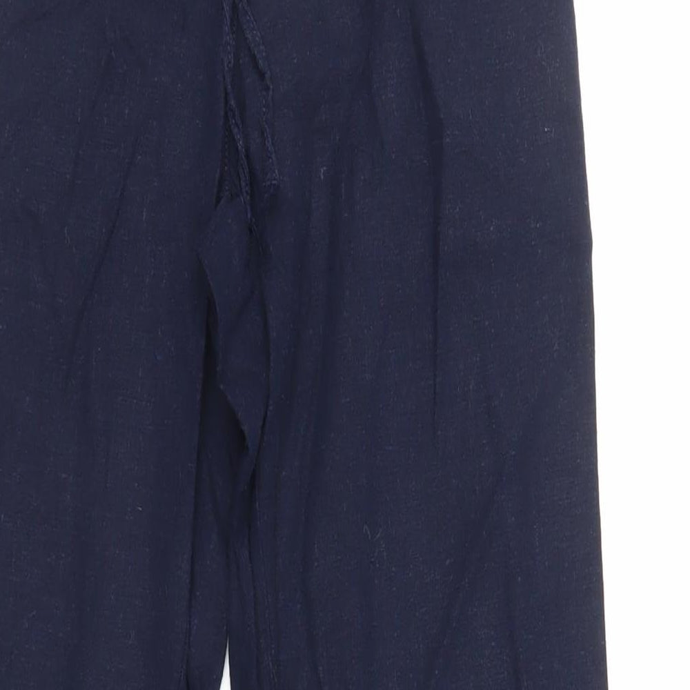 NEXT Womens Blue Linen Trousers Size 6 L28 in Regular Drawstring - Elasticated Waist