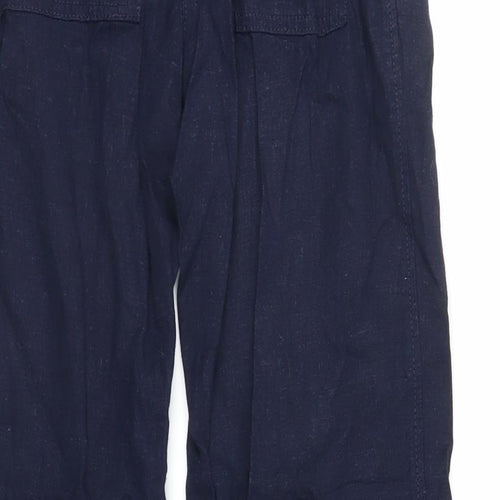 NEXT Womens Blue Linen Trousers Size 6 L28 in Regular Drawstring - Elasticated Waist