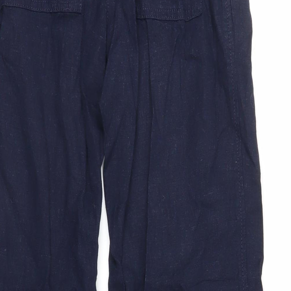 NEXT Womens Blue Linen Trousers Size 6 L28 in Regular Drawstring - Elasticated Waist