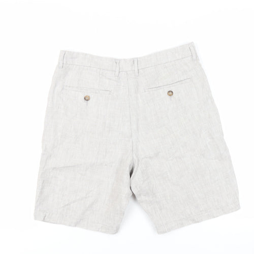 Jaeger Mens Grey Linen Chino Shorts Size 32 in L9 in Regular Zip