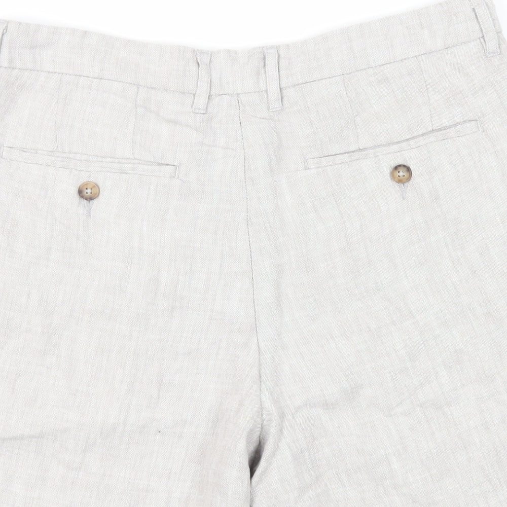 Jaeger Mens Grey Linen Chino Shorts Size 32 in L9 in Regular Zip