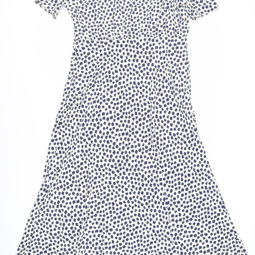Marks and Spencer Womens Ivory Floral Polyester A-Line Size 16 Round Neck Button