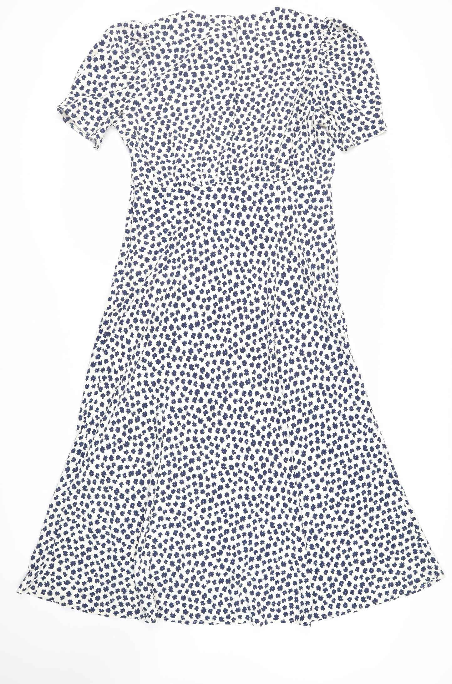 Marks and Spencer Womens Ivory Floral Polyester A-Line Size 16 Round Neck Button