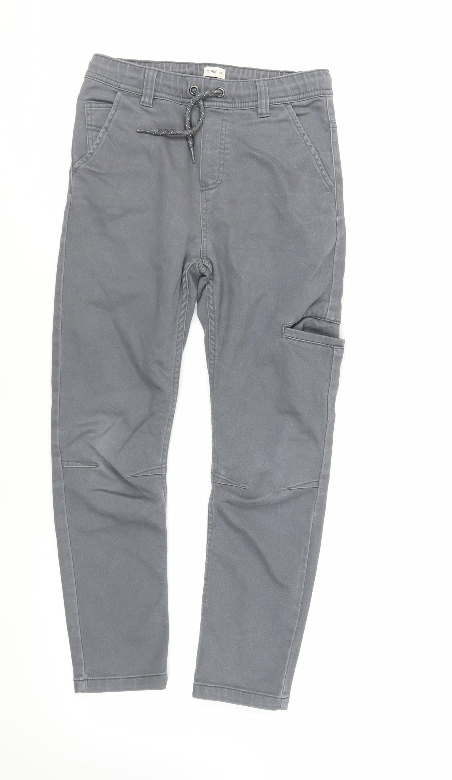F&F Boys Grey Cotton Tapered Jeans Size 11-12 Years Regular Drawstring - Adjustable Waist