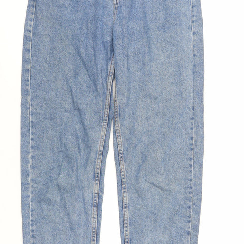 Pull&Bear Womens Blue Cotton Mom Jeans Size 8 L29 in Regular Zip - Elasticated Waist