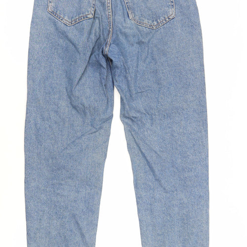 Pull&Bear Womens Blue Cotton Mom Jeans Size 8 L29 in Regular Zip - Elasticated Waist