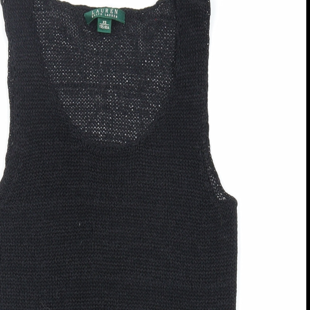 Lauren Ralph Lauren Womens Black Cotton Basic Tank Size XS Scoop Neck