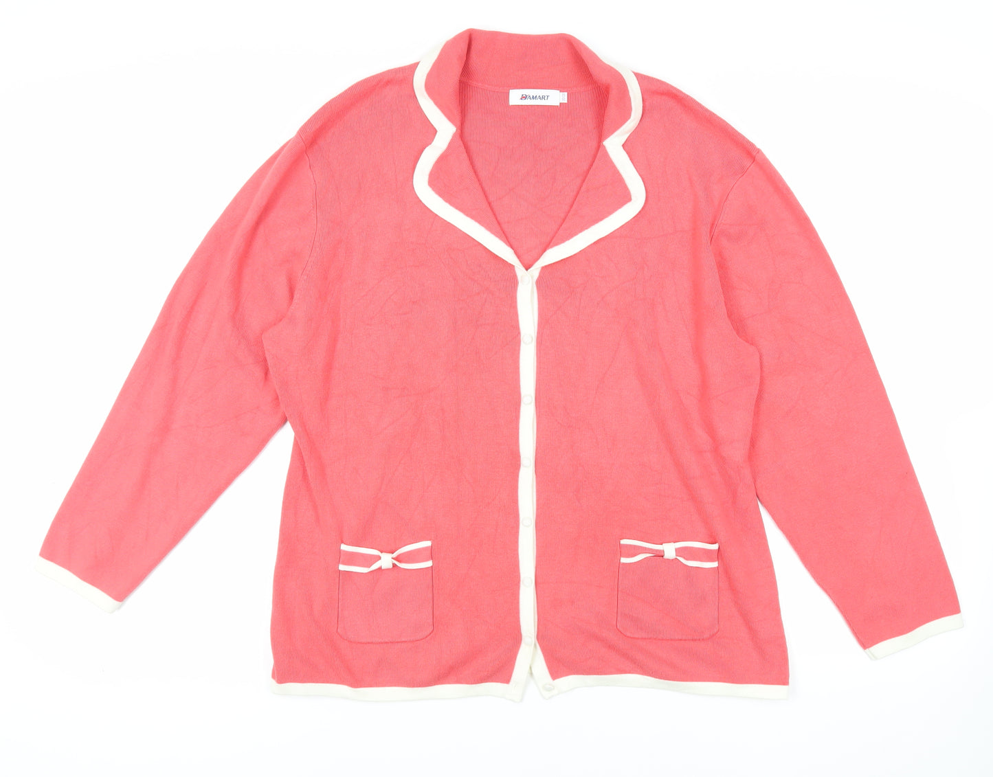 Damart Womens Pink Collared Viscose Cardigan Jumper Size 20 - Pockets