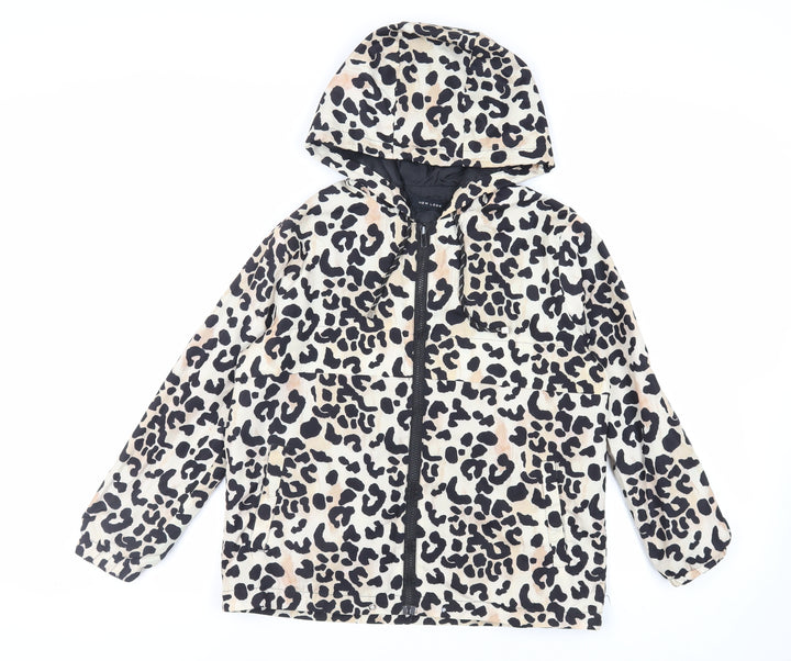 New Look Womens Beige Animal Print Jacket Size S Zip - Hooded