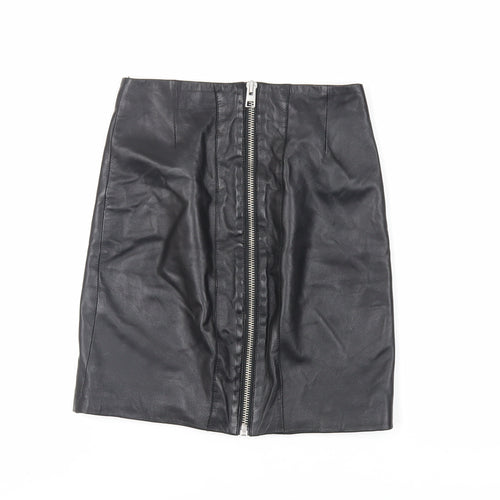 AllSaints Womens Black Leather Mini Skirt Size 6 Zip