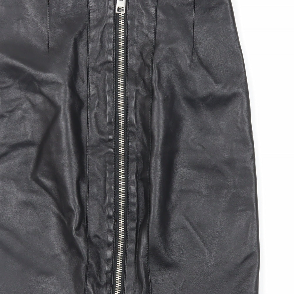 AllSaints Womens Black Leather Mini Skirt Size 6 Zip