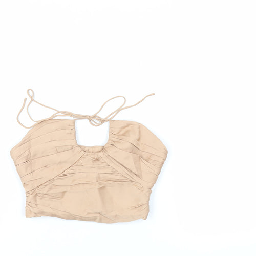 Zara Womens Beige Viscose Cropped Tank Size XS Halter - Corset Style
