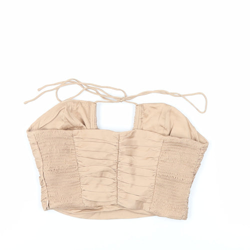 Zara Womens Beige Viscose Cropped Tank Size XS Halter - Corset Style