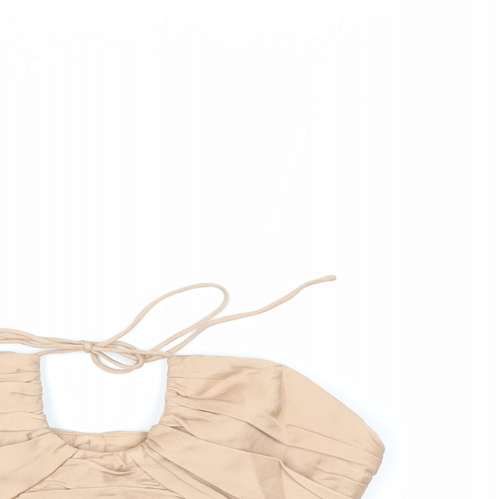 Zara Womens Beige Viscose Cropped Tank Size XS Halter - Corset Style