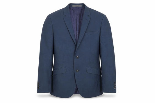 Front view of Marks & Spencer men’s blue polyester jacket suit jacket, size 36, regular